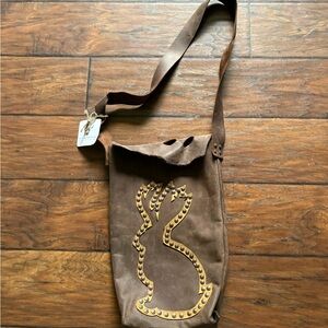 Brown Leather Tote with Gold Studded Design